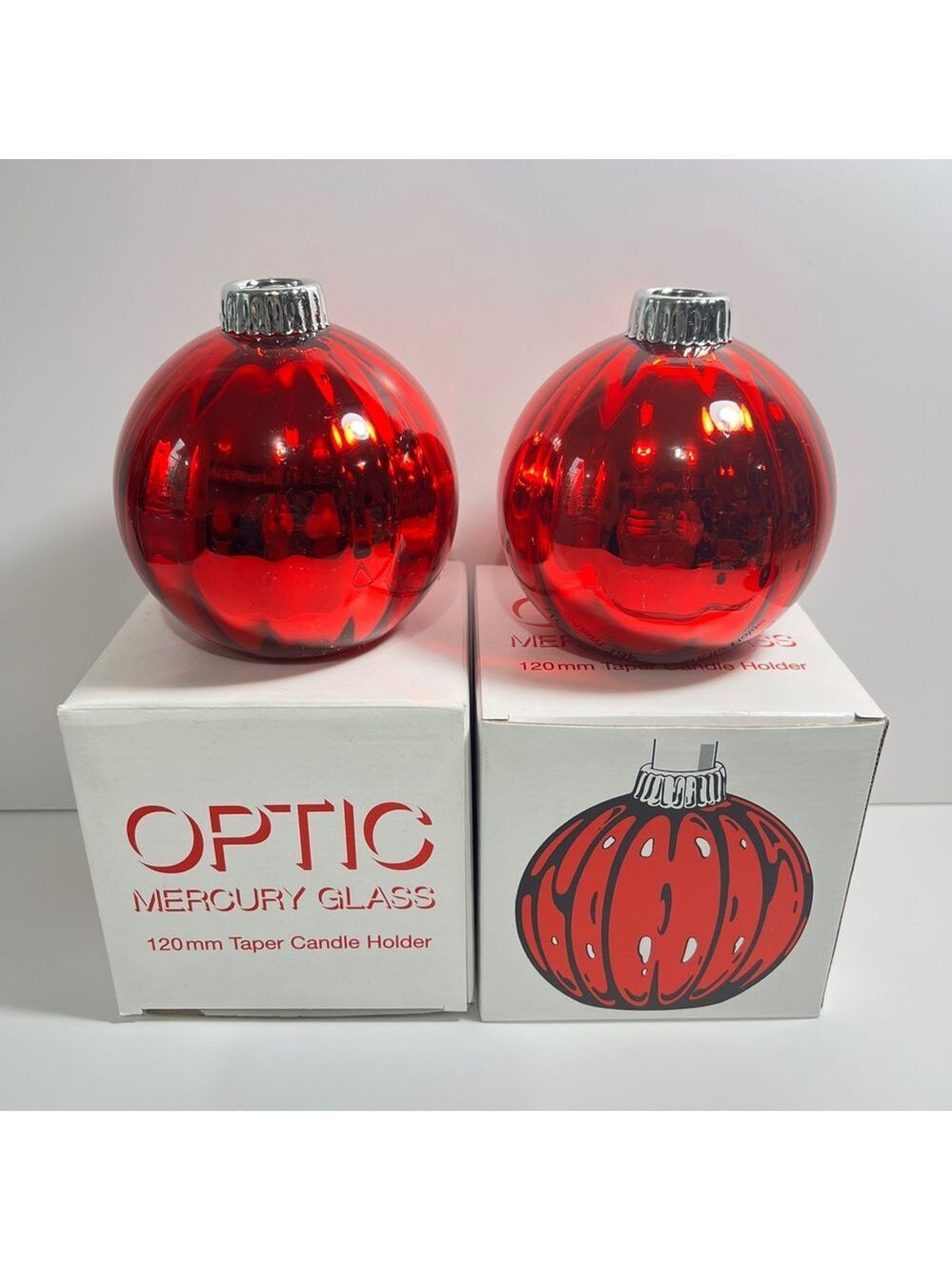 Department 56 Red Mercury Glass Taper Candle Holder Set 120mm Christmas Decor
